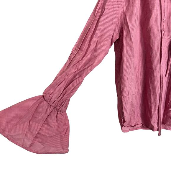 NWT Wayf Bell Sleeve Tie Front Pink Cotton Peasant Top Sz XS Castle Core Cosplay - Picture 3 of 6